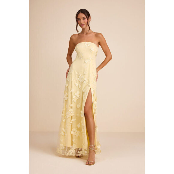 Lulus Dresses & Skirts - Lulus Rare Presence Light Yellow 3d Floral Embroidered Maxi Dress - Size M